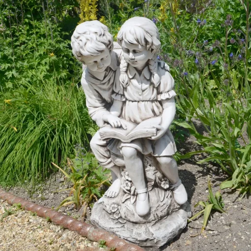 Reading Boy & Girl 88cm Stone Resin Garden Statue