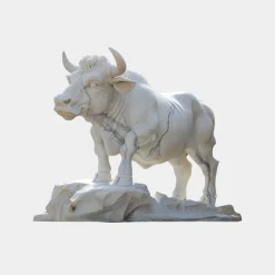 Regal Bull 120cm White Marble Garden Statue v2