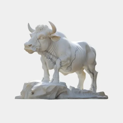 Regal Bull 120cm White Marble Garden Statue v2