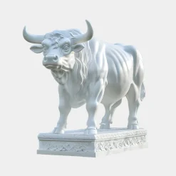 Regal Bull 120cm White Marble Garden Statue v1
