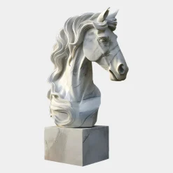 Regal Horse Head 120cm White Marble Garden Statue