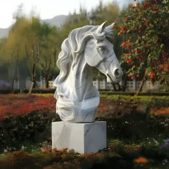 Regal Horse Head 120cm White Marble Garden Statue