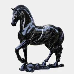 Regal Stallion 220cm Black Marble Garden Statue