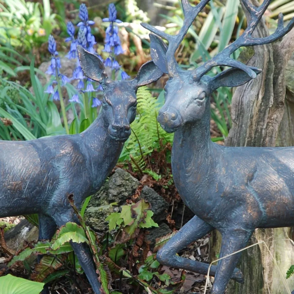 Stag & Doe Bronze Metal Garden Statues