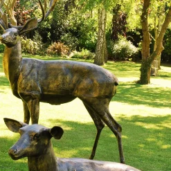 Stag Doe & Fawn Collection Bronze Metal Garden Statues