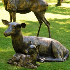 Stag Doe & Fawn Collection Bronze Metal Garden Statues