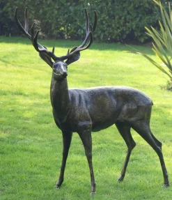 Stag Doe & Fawn Collection Bronze Metal Garden Statues