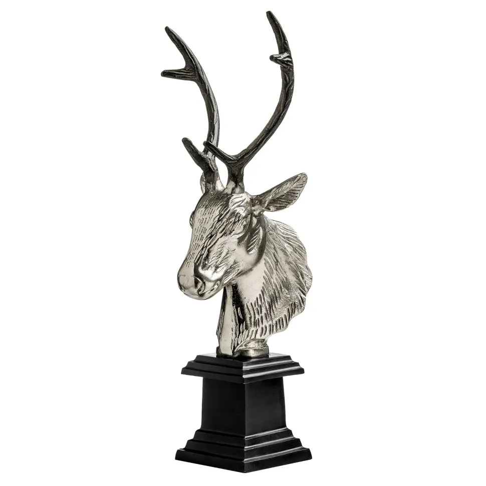 Stag Head 50cm Silver Metal Indoor Statue