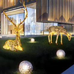 Starlight Stag 125cm LED Gold Metal Garden Sculpture