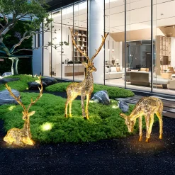 Starlight Stag 125cm LED Gold Metal Garden Sculpture