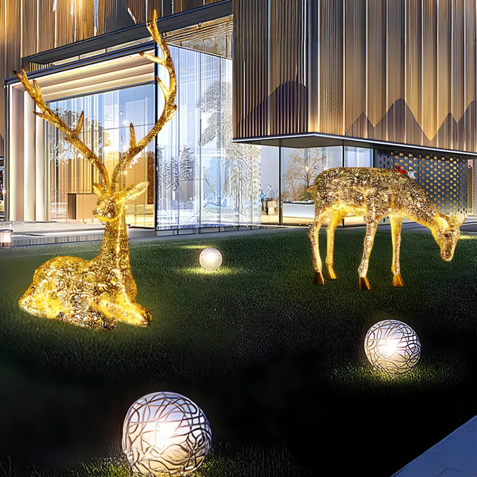 Starlight Stag 212cm LED Gold Metal Garden Sculpture