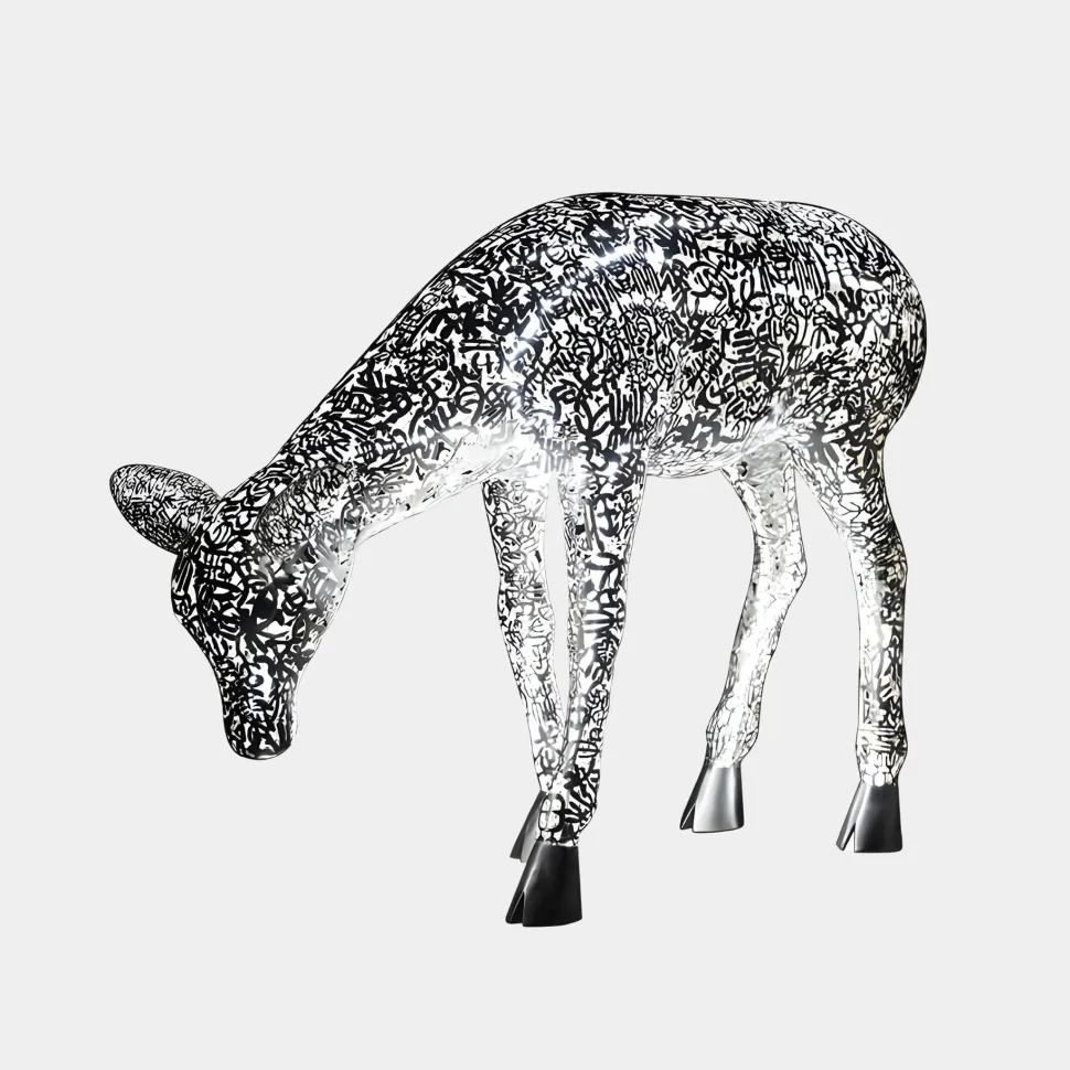 Starlight Stag 90cm LED Silver Metal Garden Sculpture