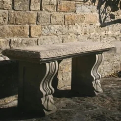 Straight Plain Stone Garden Bench