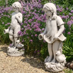 Summer Love Boy & Girl Stone Resin Garden Statues