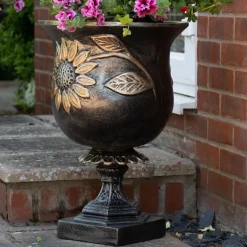 Sunflower Urn Bronze Metal Garden Planter
