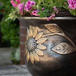 Sunflower Urn Bronze Metal Garden Planter