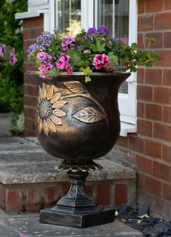 Sunflower Urn Bronze Metal Garden Planter