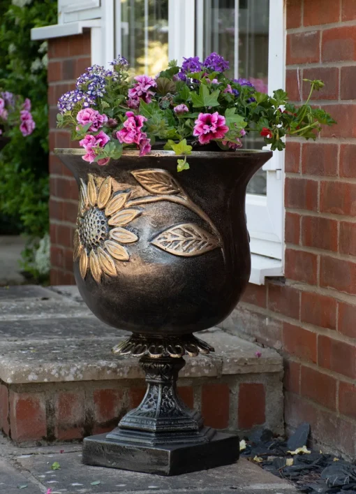 Sunflower Urn Bronze Metal Garden Planter
