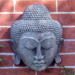 Thai Buddha Head Stone Garden Wall Art Plaque