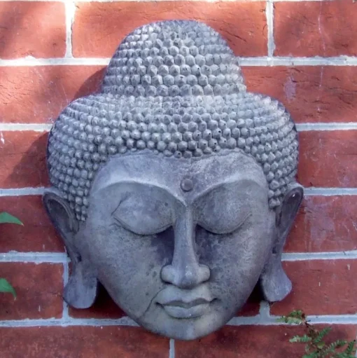 Thai Buddha Head Stone Garden Wall Art Plaque