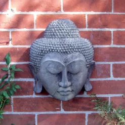 Thai Buddha Head Stone Garden Wall Art Plaque
