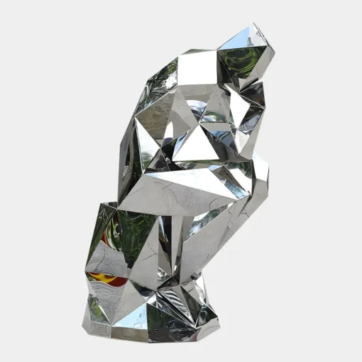 The Thinker 130cm Silver Geometric Metal Garden Sculpture