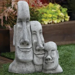 Triple Easter Island Heads Stone Garden Ornament