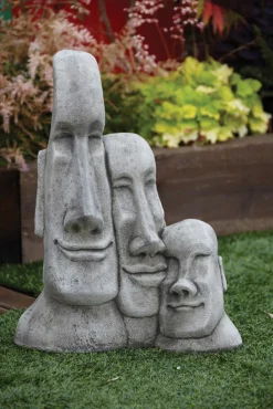 Triple Easter Island Heads Stone Garden Ornament