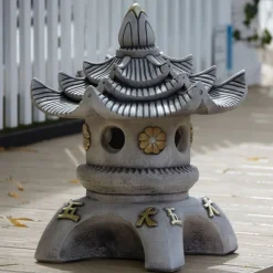 Triple Top Japanese Pagoda Stone Garden Ornament