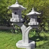 Twin Cantilever Japanese Pagoda Lantern Granite Garden Ornament