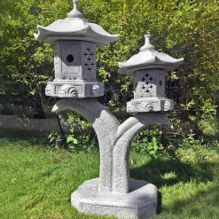 Twin Cantilever Japanese Pagoda Lantern Granite Garden Ornament