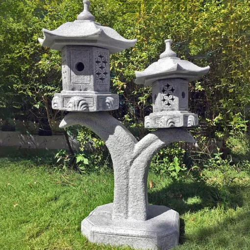 Twin Cantilever Japanese Pagoda Lantern Granite Garden Ornament