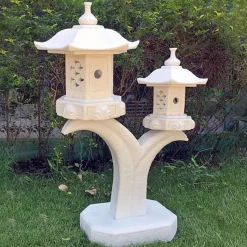 Twin Cantilever Japanese Pagoda Lantern Marble Garden Ornament