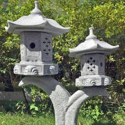 Twin Cantilever Japanese Pagoda Lantern Granite Garden Ornament