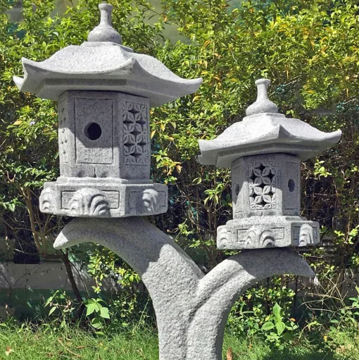 Twin Cantilever Japanese Pagoda Lantern Granite Garden Ornament