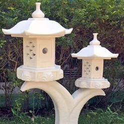Twin Cantilever Japanese Pagoda Lantern Marble Garden Ornament