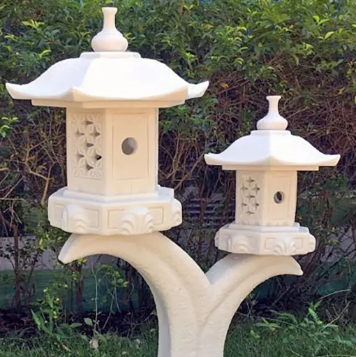 Twin Cantilever Japanese Pagoda Lantern Marble Garden Ornament