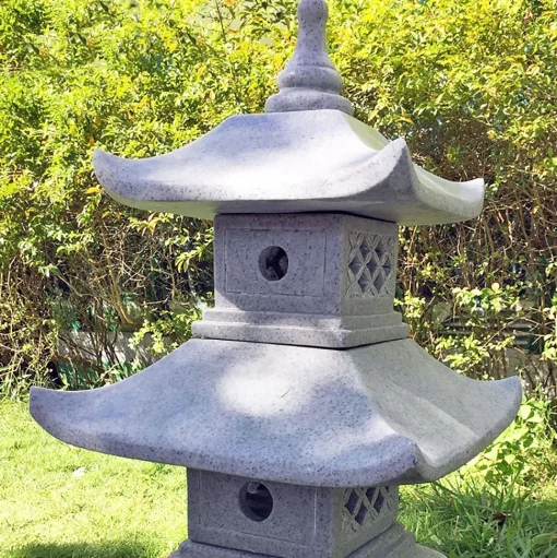Two Tier Japanese Pagoda Lantern Granite Garden Ornament