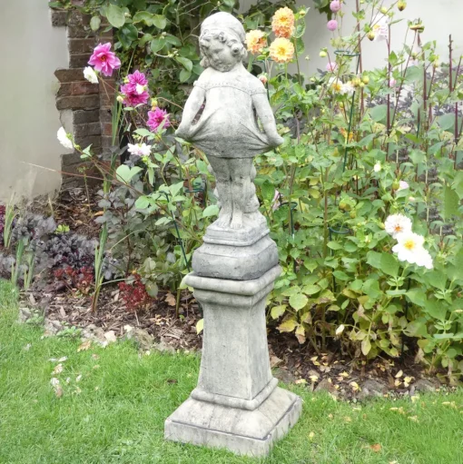 Victorian Girl on Pedestal Stone Garden Statue