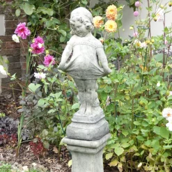 Victorian Girl on Pedestal Stone Garden Statue