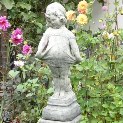 Victorian Girl on Pedestal Stone Garden Statue