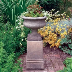 Victorian Urn on Pedestal Stone Garden Planter