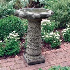 Vine Design Stone Garden Birdbath