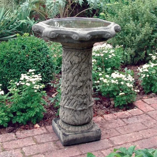 Vine Design Stone Garden Birdbath