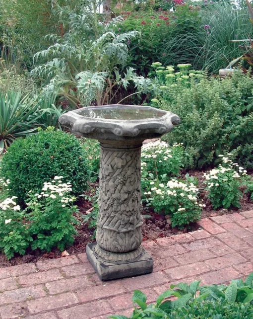 Vine Design Stone Garden Birdbath