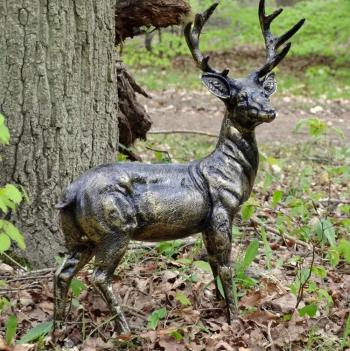 Wild Baby Stag Deer Bronze Metal Garden Statue