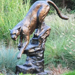 Wild Cougar Bronze Metal Garden Statue