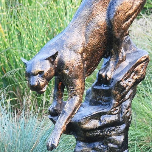 Wild Cougar Bronze Metal Garden Statue