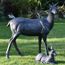 Wild Doe & Fawn 103cm Bronze Metal Garden Statues