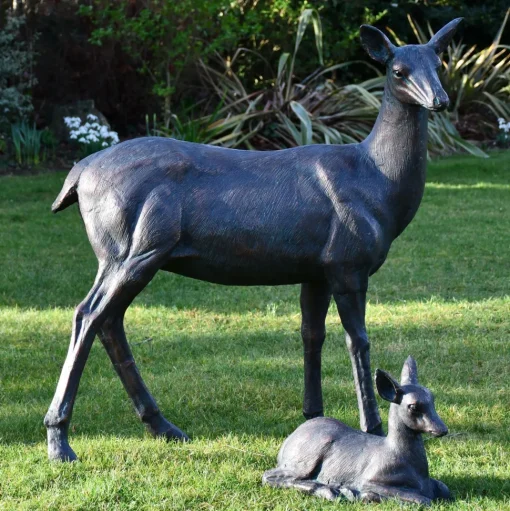 Wild Doe & Fawn 103cm Bronze Metal Garden Statues